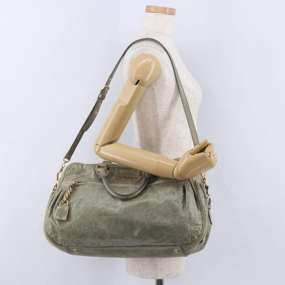 Miu Miu Hand Bag Leather 2way Green Gold Auth 196791V