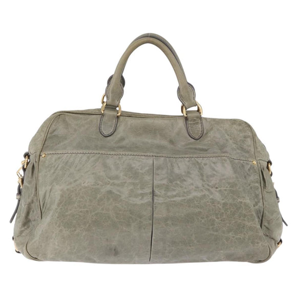 Miu Miu Hand Bag Leather 2way Green Gold Auth 196791V
