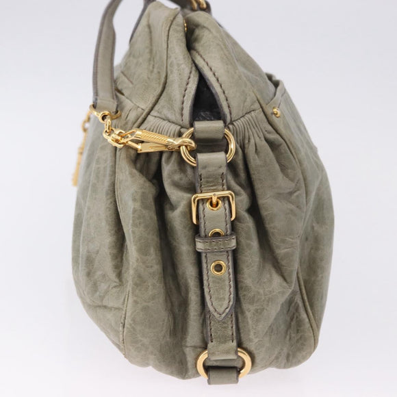 Miu Miu Hand Bag Leather 2way Green Gold Auth 196791V