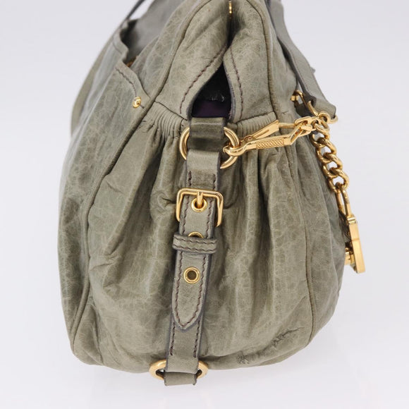 Miu Miu Hand Bag Leather 2way Green Gold Auth 196791V
