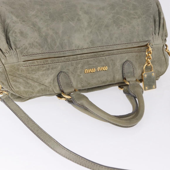 Miu Miu Hand Bag Leather 2way Green Gold Auth 196791V