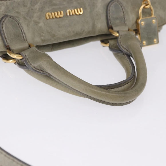 Miu Miu Hand Bag Leather 2way Green Gold Auth 196791V
