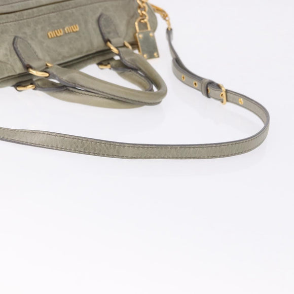 Miu Miu Hand Bag Leather 2way Green Gold Auth 196791V