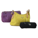 PRADA Hand Bag Nylon 3 Set Yellow Purple black Auth 196792-1