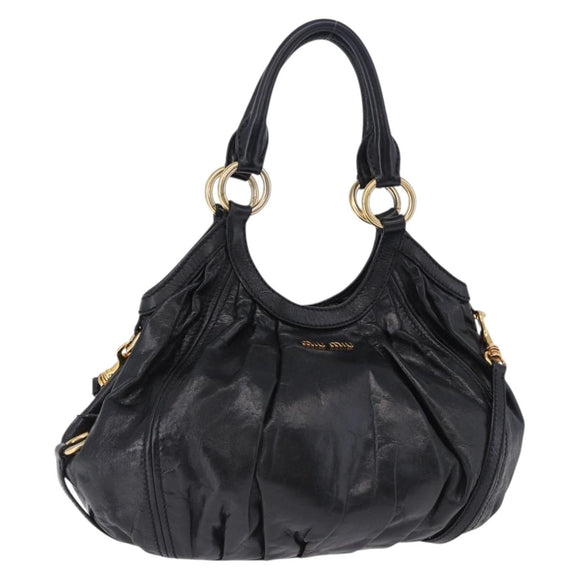 Miu Miu Hand Bag Leather 2way Black Gold Auth 196793V