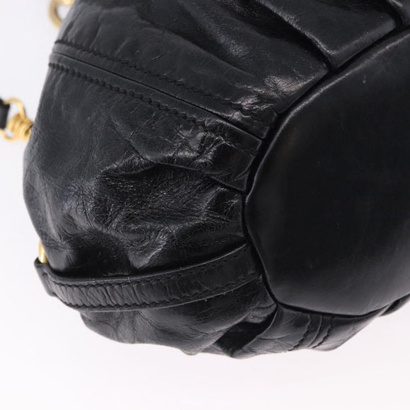 Miu Miu Hand Bag Leather 2way Black Gold Auth 196793V