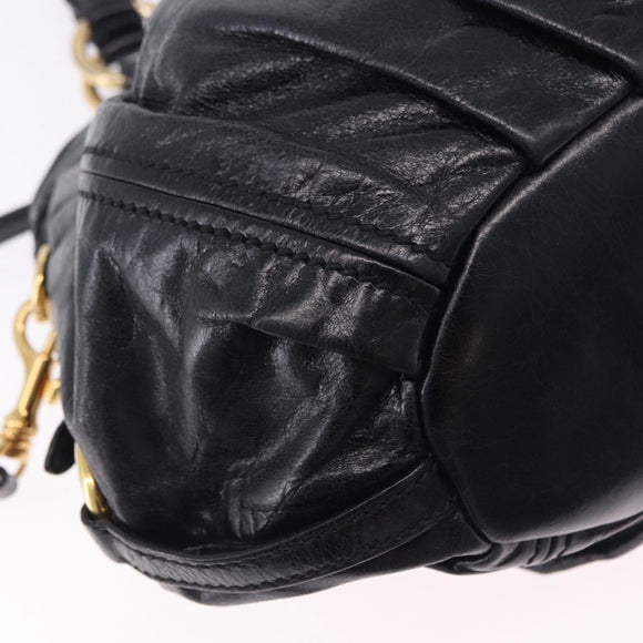 Miu Miu Hand Bag Leather 2way Black Gold Auth 196793V