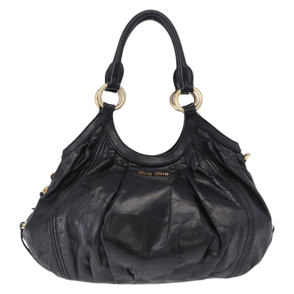 Miu Miu Hand Bag Leather 2way Black Gold Auth 196793V