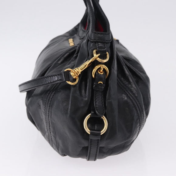 Miu Miu Hand Bag Leather 2way Black Gold Auth 196793V