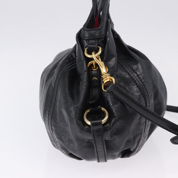 Miu Miu Hand Bag Leather 2way Black Gold Auth 196793V