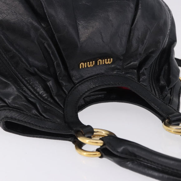 Miu Miu Hand Bag Leather 2way Black Gold Auth 196793V