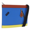 HERMES Zip Angor Clutch Bag Leather Blue Silver Auth 196795SM-1