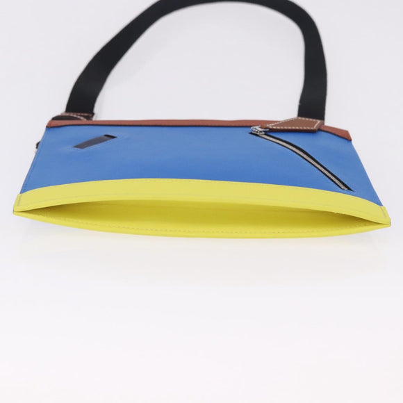 HERMES Zip Angor Clutch Bag Leather Blue Silver Auth 196795SM