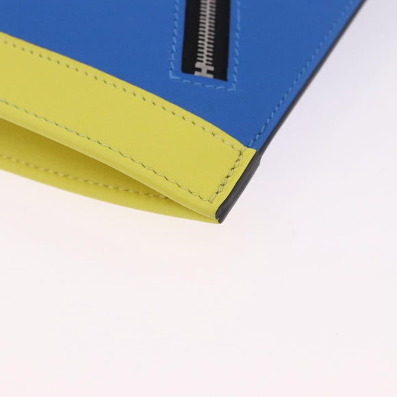 HERMES Zip Angor Clutch Bag Leather Blue Silver Auth 196795SM