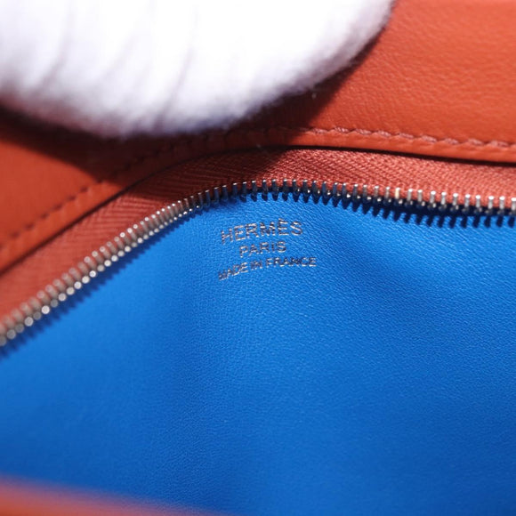 HERMES Zip Angor Clutch Bag Leather Blue Silver Auth 196795SM