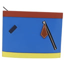 HERMES Zip Angor Clutch Bag Leather Blue Silver Auth 196795SM-13