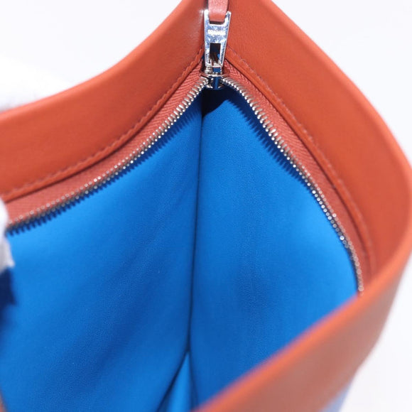 HERMES Zip Angor Clutch Bag Leather Blue Silver Auth 196795SM