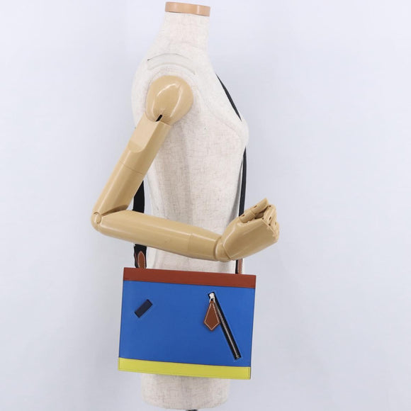 HERMES Zip Angor Clutch Bag Leather Blue Silver Auth 196795SM
