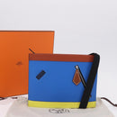 HERMES Zip Angor Clutch Bag Leather Blue Silver Auth 196795SM-12
