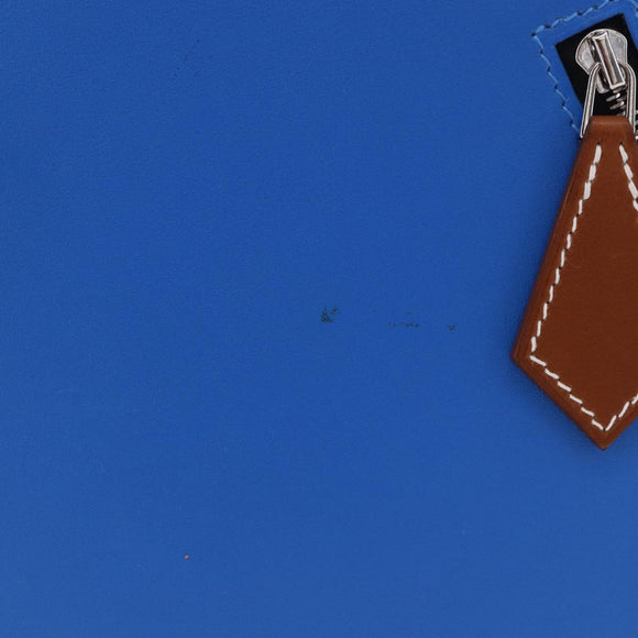 HERMES Zip Angor Clutch Bag Leather Blue Silver Auth 196795SM
