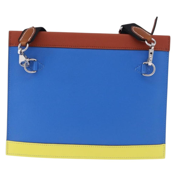 HERMES Zip Angor Clutch Bag Leather Blue Silver Auth 196795SM