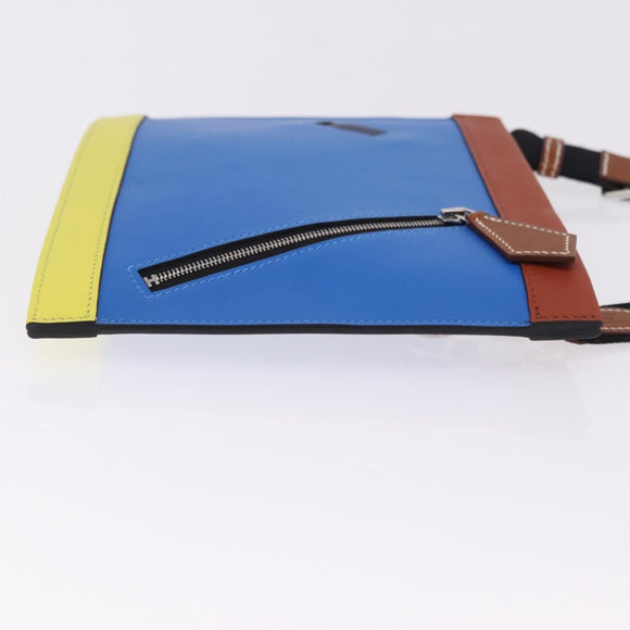 HERMES Zip Angor Clutch Bag Leather Blue Silver Auth 196795SM