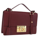 Salvatore Ferragamo Gancini Hand Bag Leather 2way Bordeaux Gold Auth 196796A-1