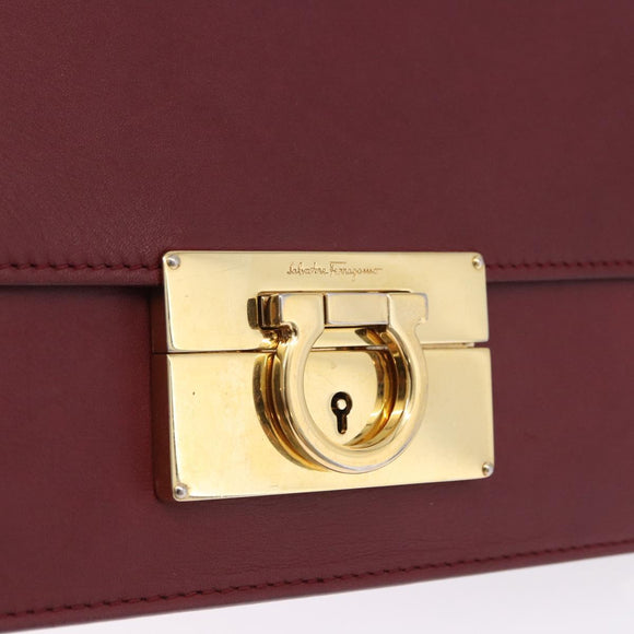 Salvatore Ferragamo Gancini Hand Bag Leather 2way Bordeaux Gold Auth 196796A