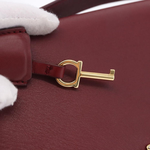 Salvatore Ferragamo Gancini Hand Bag Leather 2way Bordeaux Gold Auth 196796A