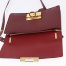 Salvatore Ferragamo Gancini Hand Bag Leather 2way Bordeaux Gold Auth 196796A-18