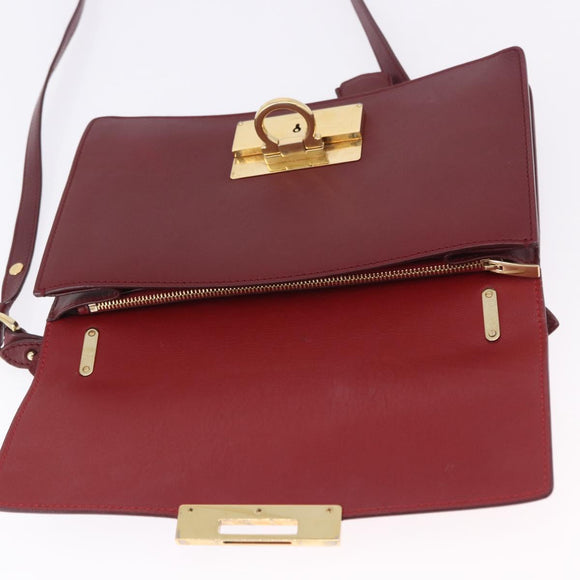 Salvatore Ferragamo Gancini Hand Bag Leather 2way Bordeaux Gold Auth 196796A