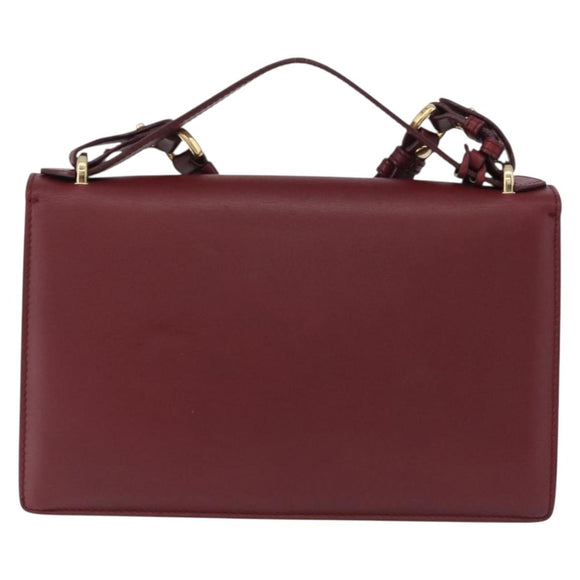 Salvatore Ferragamo Gancini Hand Bag Leather 2way Bordeaux Gold Auth 196796A