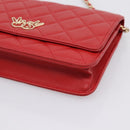 CHANEL Matelasse Chain Wallet Double Piece Lamb Skin Red Gold CC Auth 196801SAM-10