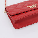 CHANEL Matelasse Chain Wallet Double Piece Lamb Skin Red Gold CC Auth 196801SAM-11