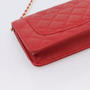 CHANEL Matelasse Chain Wallet Double Piece Lamb Skin Red Gold CC Auth 196801SAM-13