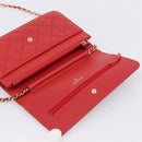 CHANEL Matelasse Chain Wallet Double Piece Lamb Skin Red Gold CC Auth 196801SAM-15