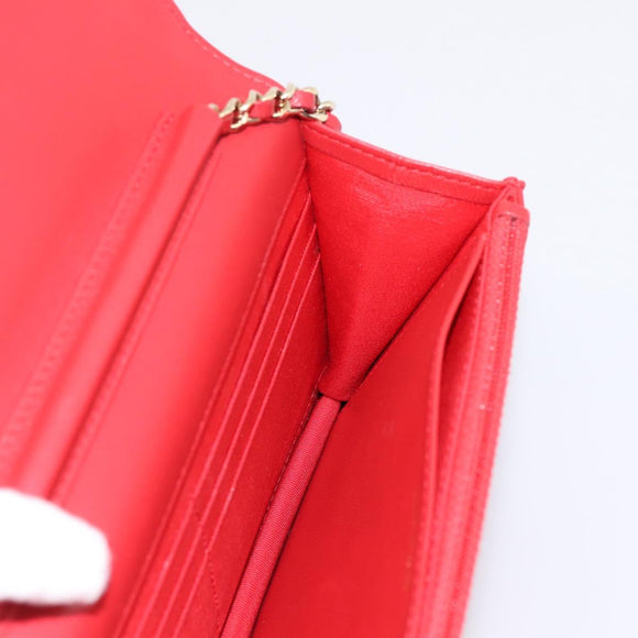 CHANEL Matelasse Chain Wallet Double Piece Lamb Skin Red Gold CC Auth 196801SAM