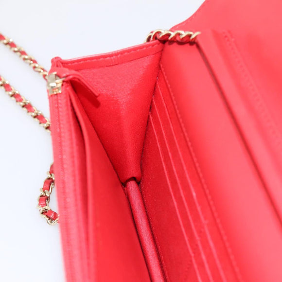 CHANEL Matelasse Chain Wallet Double Piece Lamb Skin Red Gold CC Auth 196801SAM