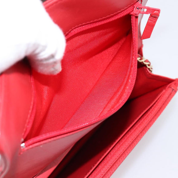 CHANEL Matelasse Chain Wallet Double Piece Lamb Skin Red Gold CC Auth 196801SAM