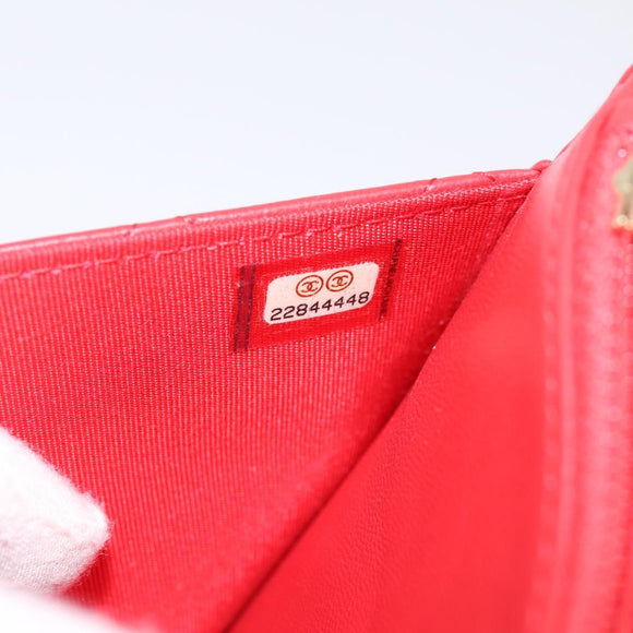 CHANEL Matelasse Chain Wallet Double Piece Lamb Skin Red Gold CC Auth 196801SAM