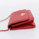 CHANEL Matelasse Chain Wallet Double Piece Lamb Skin Red Gold CC Auth 196801SAM-4