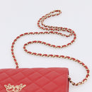 CHANEL Matelasse Chain Wallet Double Piece Lamb Skin Red Gold CC Auth 196801SAM-8