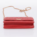 CHANEL Matelasse Chain Wallet Double Piece Lamb Skin Red Gold CC Auth 196801SAM-9