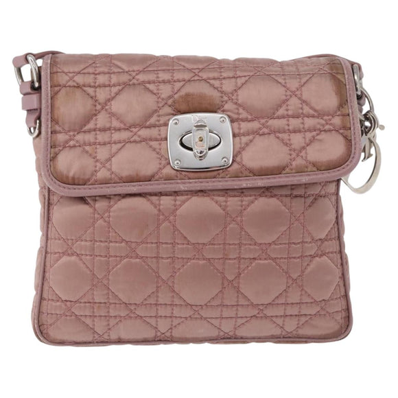 Christian Dior Canage Lady Dior Shoulder Bag Nylon Pink Silver Auth 196805