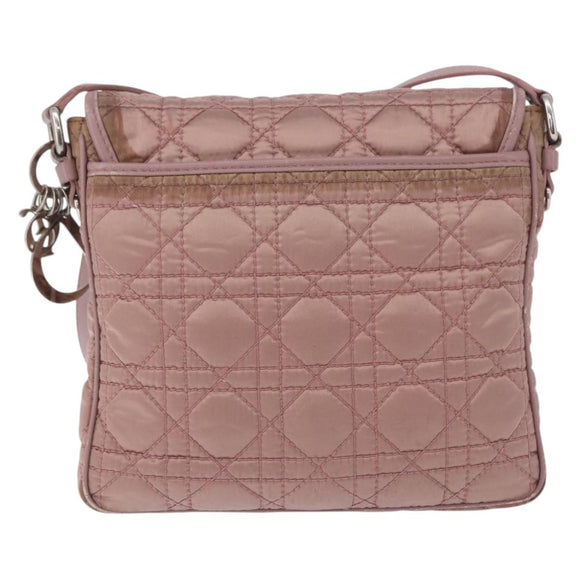 Christian Dior Canage Lady Dior Shoulder Bag Nylon Pink Silver Auth 196805
