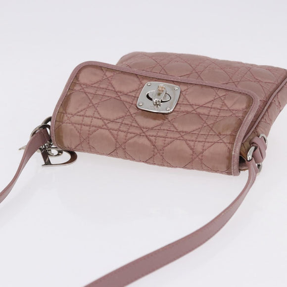 Christian Dior Canage Lady Dior Shoulder Bag Nylon Pink Silver Auth 196805