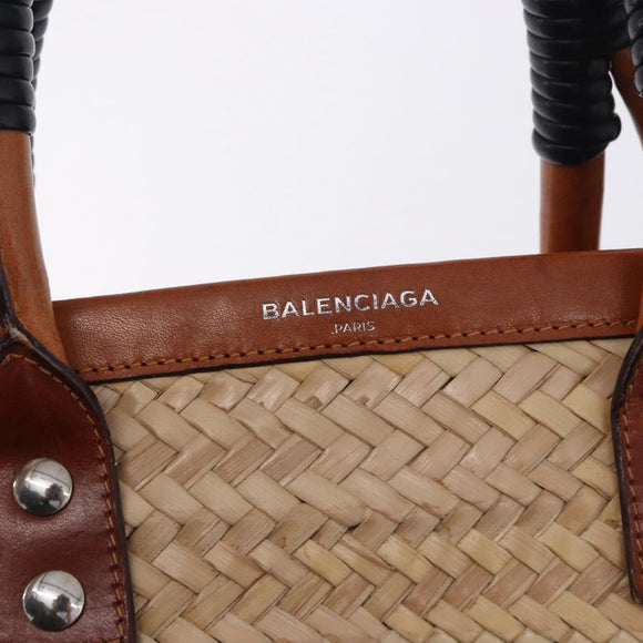 BALENCIAGA Bistro Pannier Hand Bag Raffia Beige 452654 Auth 196810A