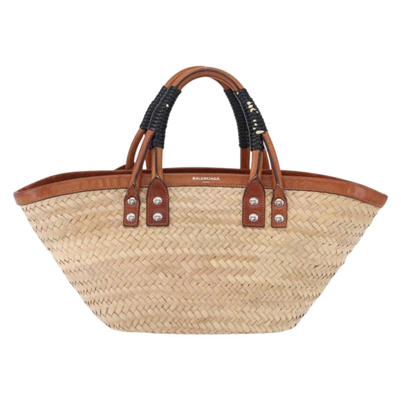 BALENCIAGA Bistro Pannier Hand Bag Raffia Beige 452654 Auth 196810A