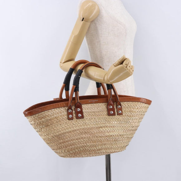 BALENCIAGA Bistro Pannier Hand Bag Raffia Beige 452654 Auth 196810A
