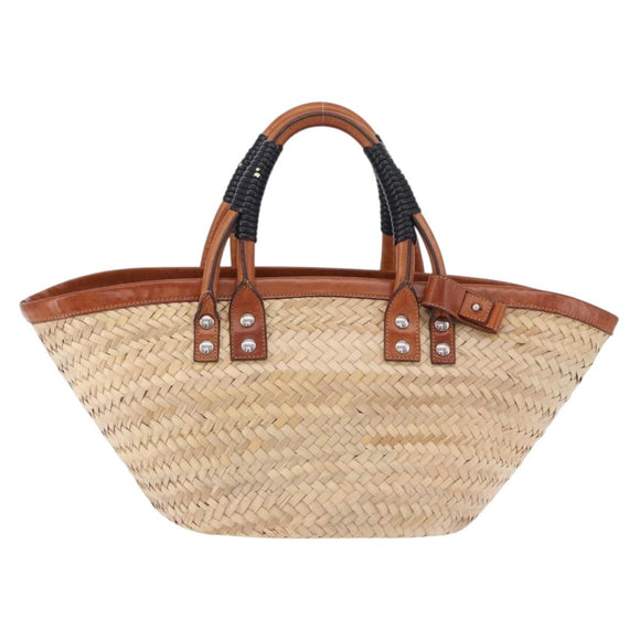 BALENCIAGA Bistro Pannier Hand Bag Raffia Beige 452654 Auth 196810A